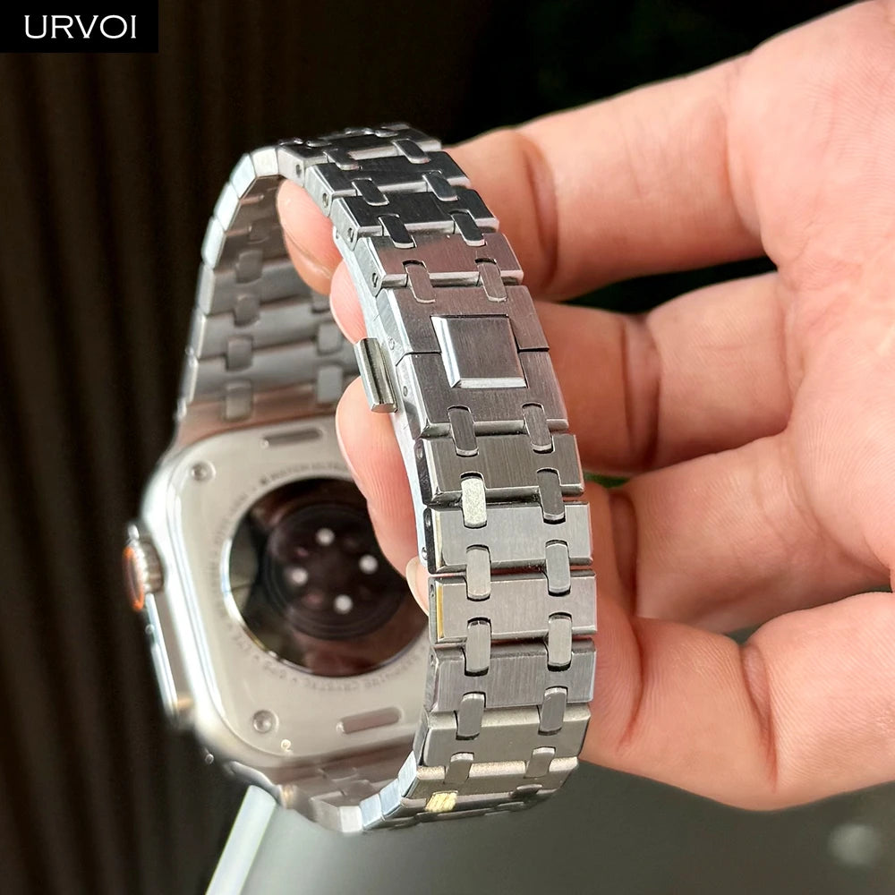 URVOI band for Apple Watch Ultra 3 2 Series 11 10 9 8 7 SE3 316L AP Stainless steel band for Apple Watch wristband butterfly buckle
