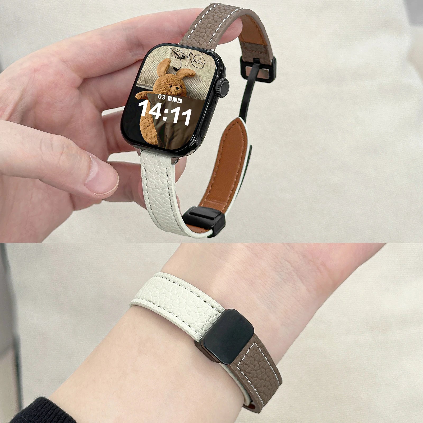 Folding Slim Leather Magnetic watch band For Apple Watch 10 11 42mm 46mm SE 44mm 40mm 9 8 7 41mm 45mm band 6 5 4 band For Apple Watch