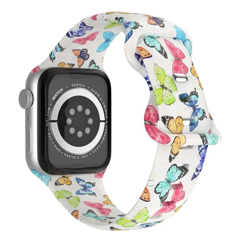 Printed Floral band For Apple Watch Ultra band 49mm 41mm 40mm 38mm 45mm 44mm 42mm Silicone band Apple Watch Series 9 8 7 SE 6 5 4 3