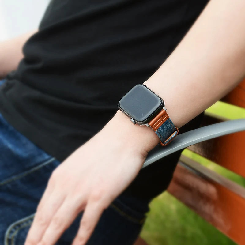 Suitable for Apple Watch band denim leather Apple Watch SE 49mm high quality wristband 40mm 38mm 44mm 41mm 42mm 45mm Ultra9 8 7 6 54 band