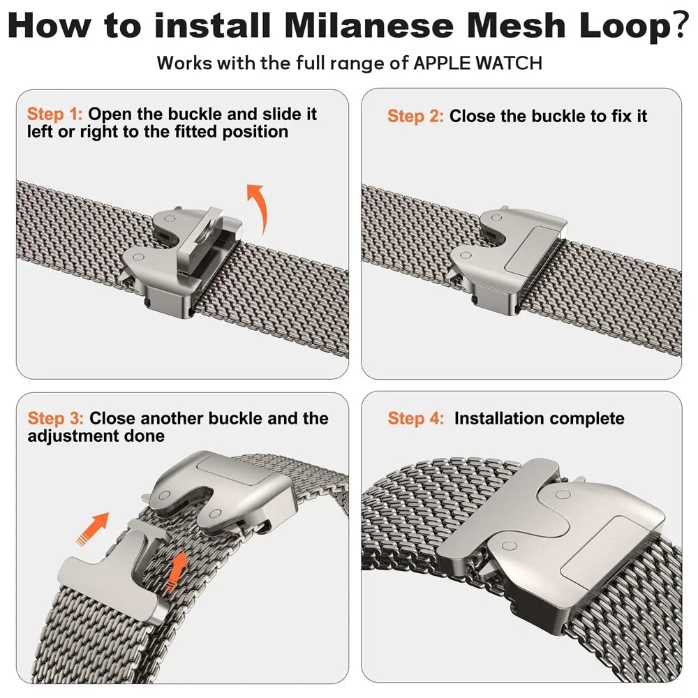 Titanium Milanese Loop For Apple Watch Ultra 2 49mm 46mm 42mm 41mm 45mm 44mm 38mm 40mm Series 10 9 8 7 6 5 4 SE band Accessories