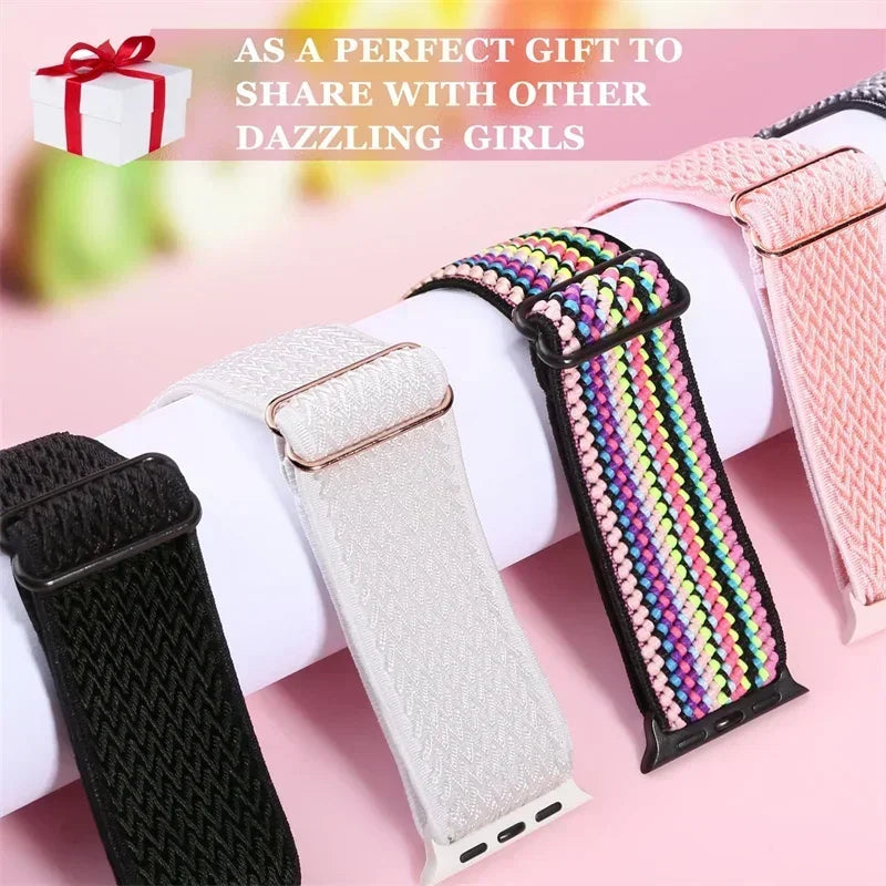 Bohemian Nylon band for Apple Watch Ultra 2 49mm 42mm 45mm 38mm 40mm 41mm 44mm Elastic Shiny band Apple Watch Series 10 9 8 7 6 5 4 3 SE