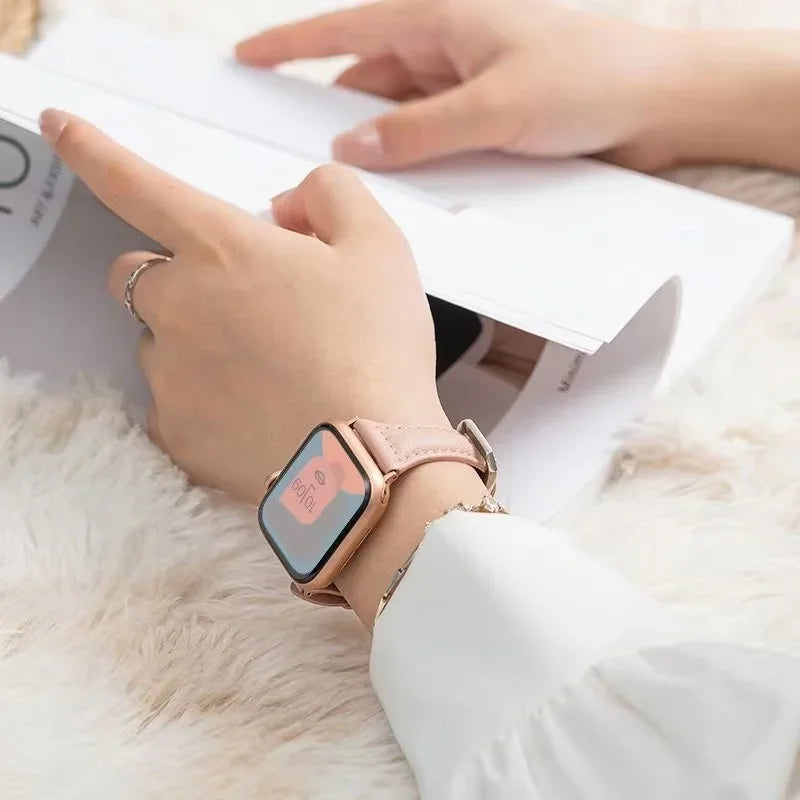 Slim Leather band For Apple Watch band 44mm 40mm 41mm 45mm 44mm band aple watch Series 10 11 46mm 42mm band Ultra 2 3 49mm