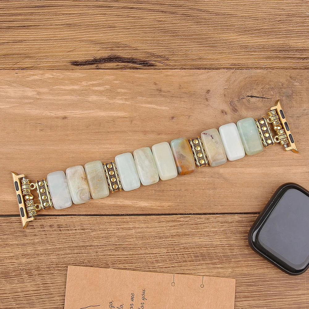 Beaded Natural Stone band Women Compatible For Apple Watch band Series Handmade Elastic Watch band Accessories