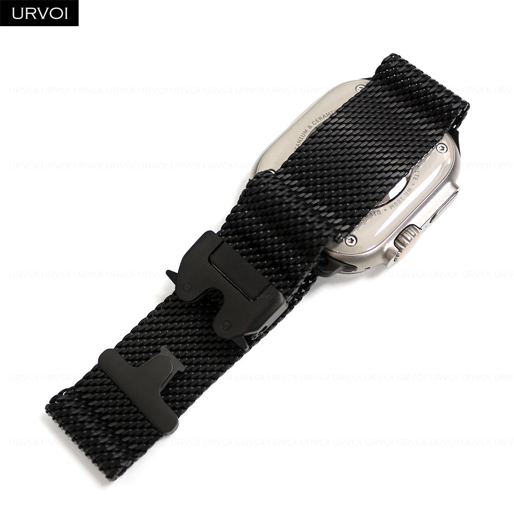 URVOI Titanium Milanese loop for Apple Watch Ultra 3 2 Series 11 10 9 Natural Black band mesh band for Apple Watch parachute buckle