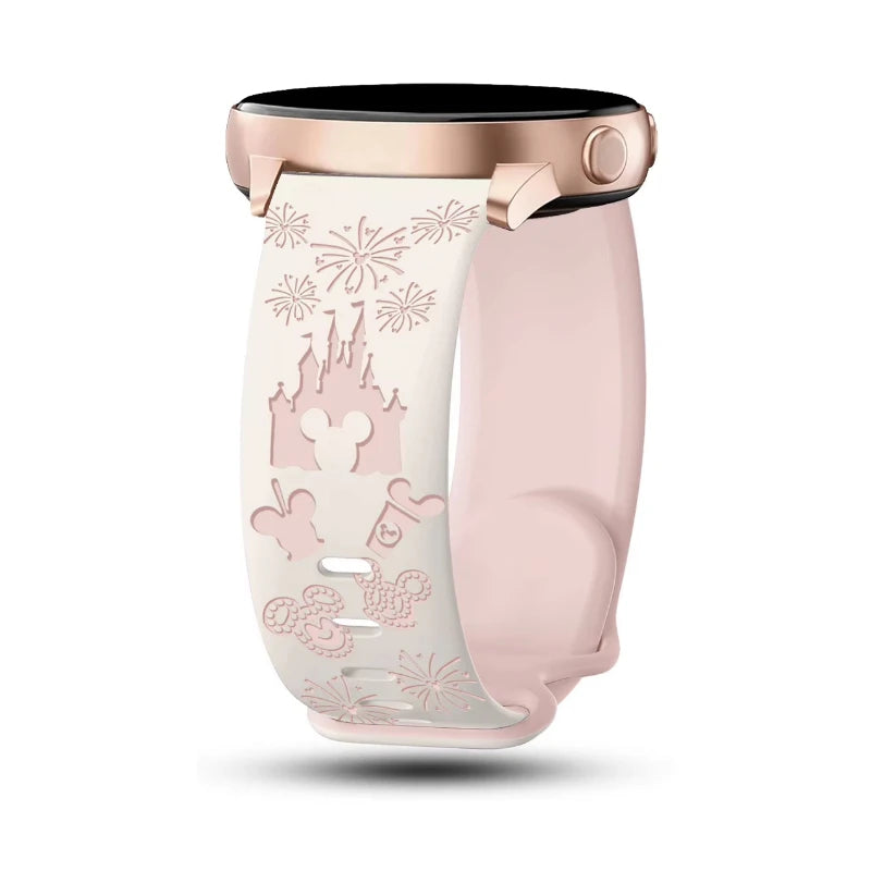 20mm Castle Floral Engraved Band for Samsung Galaxy Watch 7 6 5 4 40/44mm Silicone Cute Strap for Watch 6Classic 47mm 5Pro 45mm