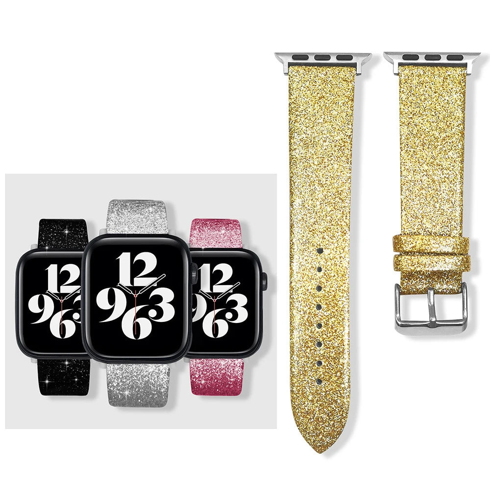 Leather Glitter band For Apple Watch band Ultra 2 49mm 44mm 40mm correa 41mm 42mm 38mm 45mm band Apple Watch Serie 9 8 7 6 5 4 3 SE