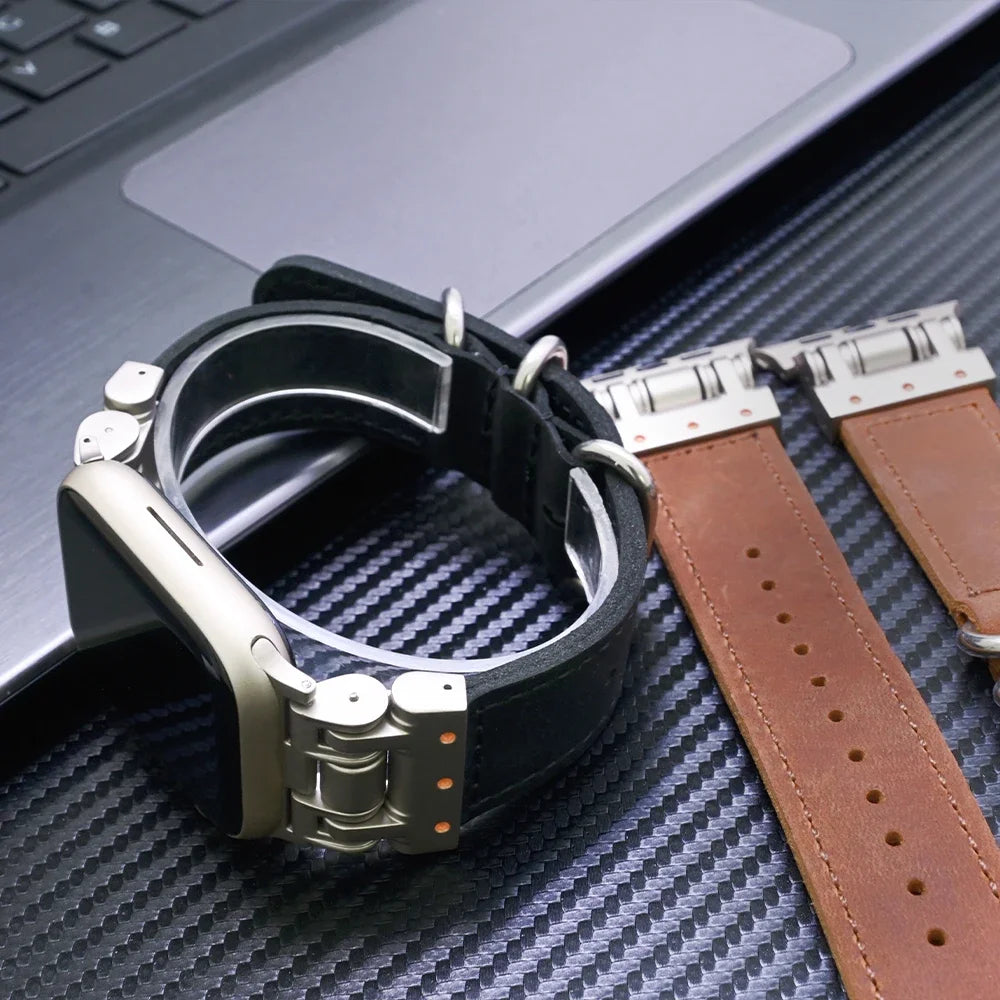 Genuine Leather band for Apple Watch Ultra 2 49mm Series 9 8 7 45mm Loop band for Apple Watch 6 5 4 SE 3 44mm 42mm Ultra 49mm band