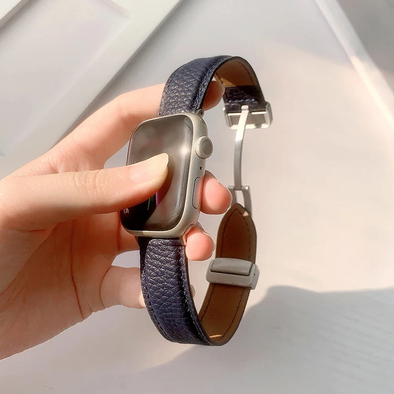 Leather Magnetic Buckle band for Apple Watch 8 7 45mm 41mm Ultra 49mm PU Leather band for Apple Watch Series 6 5 4 3 44mm 42mm 40mm