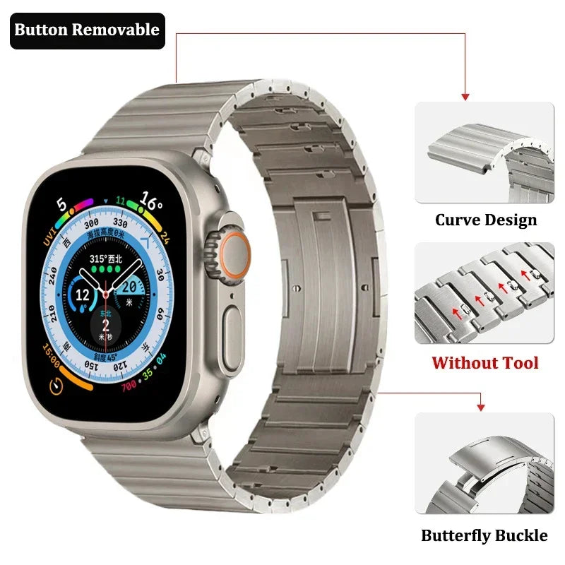 Titanium Link band for Apple Watch Ultra 3 2 49mm 41mm 42mm 44mm 46mm 40mm band for Apple Watch Series 11 10 9 8 7 6 5 4 SE Wristband