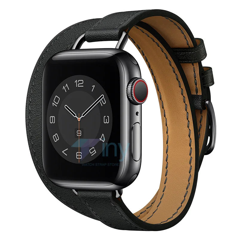 Double loop Slim Leather band for Apple Watch band Ultra 2 49mm Series 10 46mm 41mm 42mm 44mm 45mm band for Apple Watch 9 8 7 6 SE 5 4