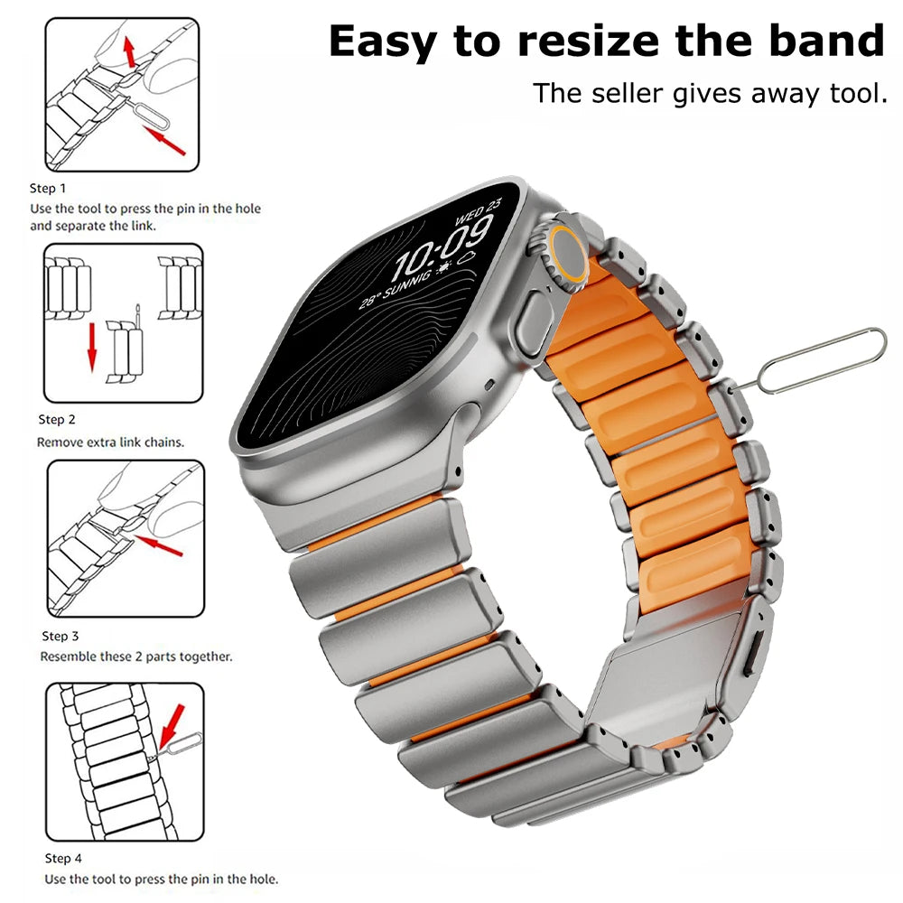 Titanium Fluoroelastomer Rubber band for Apple Watch Ultra 3 2 49mm 10 11 46mm Magnetic band for Apple Watch 9 8 7 45mm 6 SE 3 44mm
