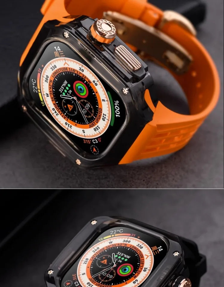 Transparent Luxury Case for Apple Watch Ultra 49mm 45mm 44mm , Stainless Steel Buckle band for Apple Watch 8 7 6 5 4 DIY Modification