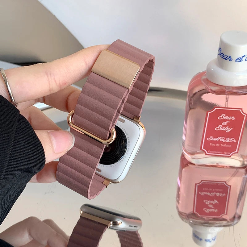 Luxury Leather band For Apple Watch Ultra 10 9 8 7 6 5 4 Woman Magnetism band For Apple Watch 38mm 40mm 45mm 42mm 46mm 49mm