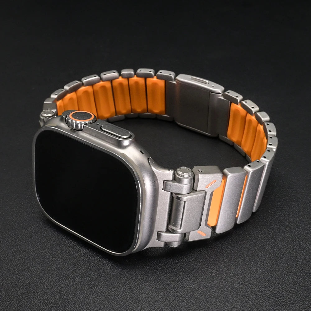 Magnetic Titanium band for Apple Watch Ultra 3 2 49mm Rubber Men band For Apple Watch 11 10 46mm 9 8 7 6 5 4 SE3 44mm 45mm band