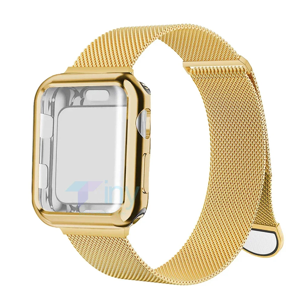 Milanese band+case for Apple Watch band 46mm 42mm 49mm 40mm 44mm 41mm 45mm Screen Protection For Apple Watch Ultra 2 Series 10 9 8 7 6 SE