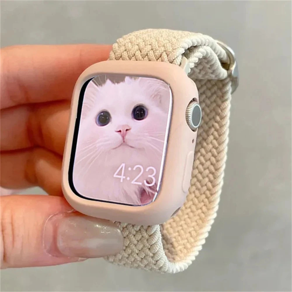 Korean Cute Braied band + Case For Apple Watch band 49mm 46mm 45mm 44mm 38mm 42mm Nylon band For Apple Watch Series 10 9 8 7 6 5 4 3 SE