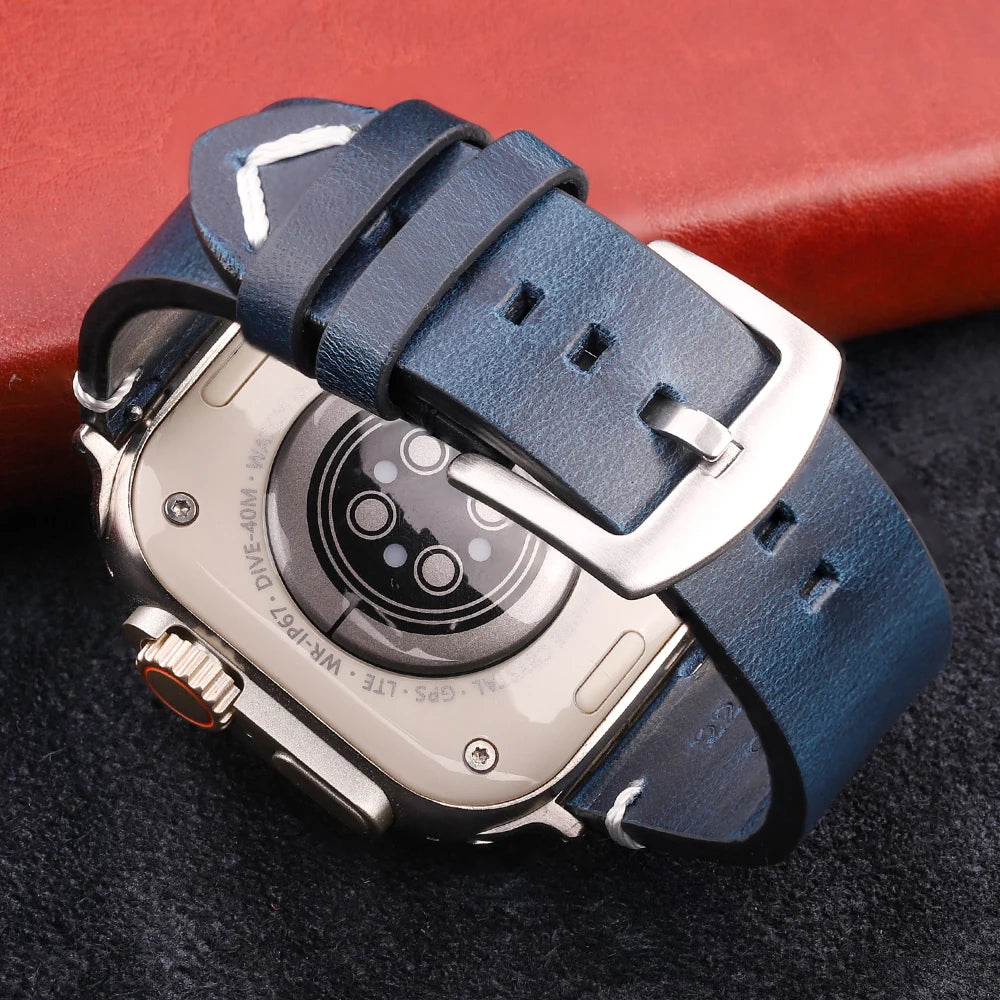 Handmade Vintage Leather band For Apple Watch Ultra 49mm Series 9 8 7 6 4 SE 49mm 45mm 44mm 42mm 41mm 40mm 38mm Accessories Watchband