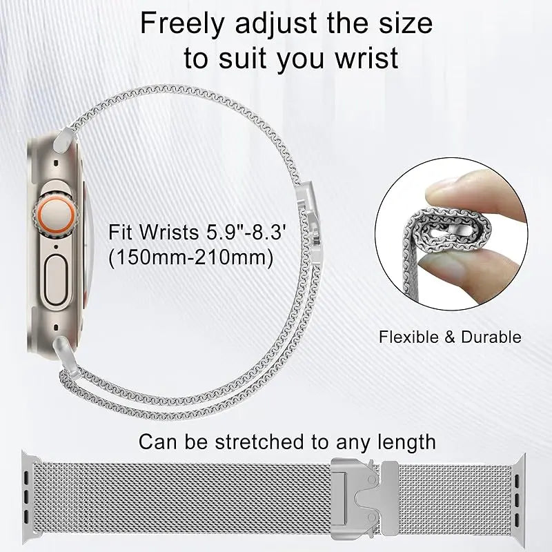 Milanese Loop band For Apple Watch band Ultra 3 2 49mm 46mm 45mm 44mm 41mm 38mm 42mm Stainless Steel metal for Apple Watch Series 11 10 9 8