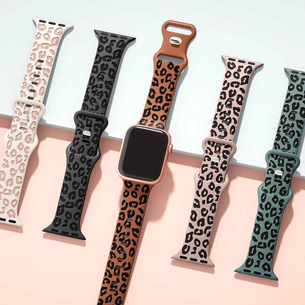 Engraved Leopard band For Apple Watch Ultra 2 3 band 49mm 44mm 41mm 40mm 45mm 38mm Silicone band Apple Watch Series 98765SE 10 11 46mm 42mm