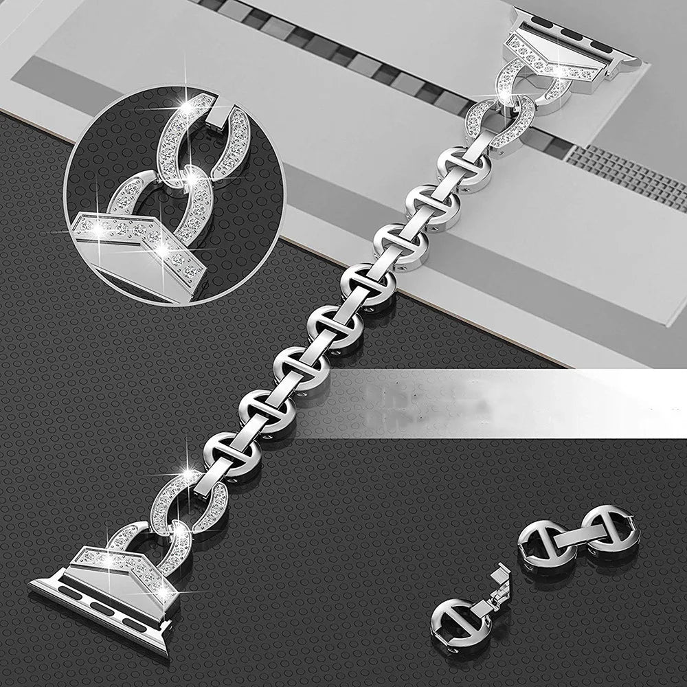 Women band for Apple Watch 8 band Ultra 49mm 41mm 45mm Diamond Steel band Apple Watch Series 8 7 6 5 4 3 SE 38mm 42mm 40mm 44mm