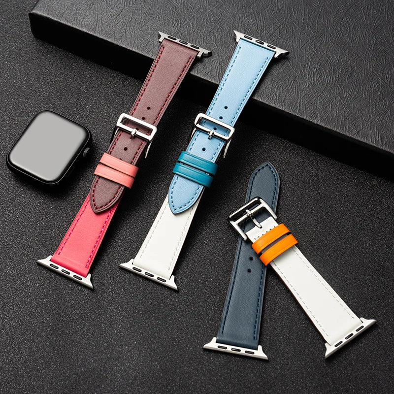Leather Watch band for Apple Watch band 46mm 44mm 49mm 45mm 42mm 40mm 38mm 41mm band Apple Watch Series 10 Ultra 9 8 7 6 5 4 3 SE
