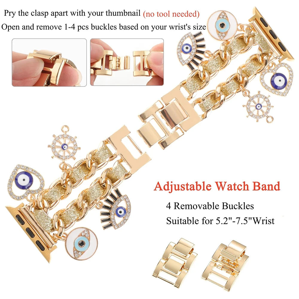 Stylish metal Charms Watch band Compatible with Apple Watch band 38mm 40mm 41mm 42mm 44mm 45mm 49mm Replacement band with Unique Pendants