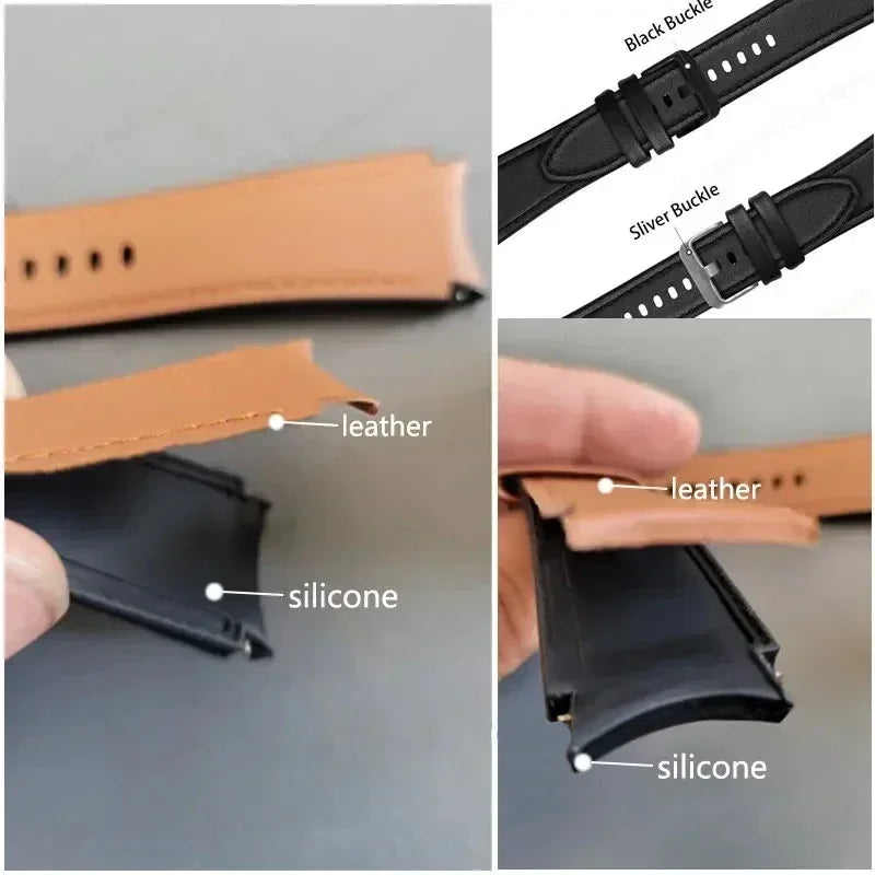 Leather+Silicone Strap for Samsung Watch 7/6/5/4 40 44mm 4/6 Classic 42 43 46 47mm Leather Grain Band for Galaxy Watch 5pro 45mm