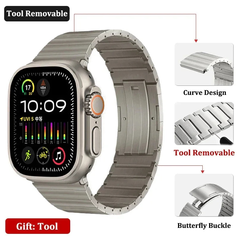 Titanium Link band for Apple Watch Ultra 3 2 49mm 41mm 42mm 44mm 46mm 40mm band for Apple Watch Series 11 10 9 8 7 6 5 4 SE Wristband