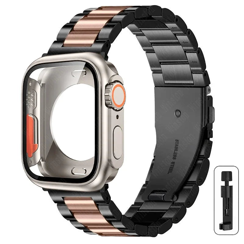Change to Ultra Case+Band For Apple Watch 46mm 44mm 41mm 45mm metal Stainless Steel band for Apple Watch Series Series11 10 9 8 7 6 SE 5