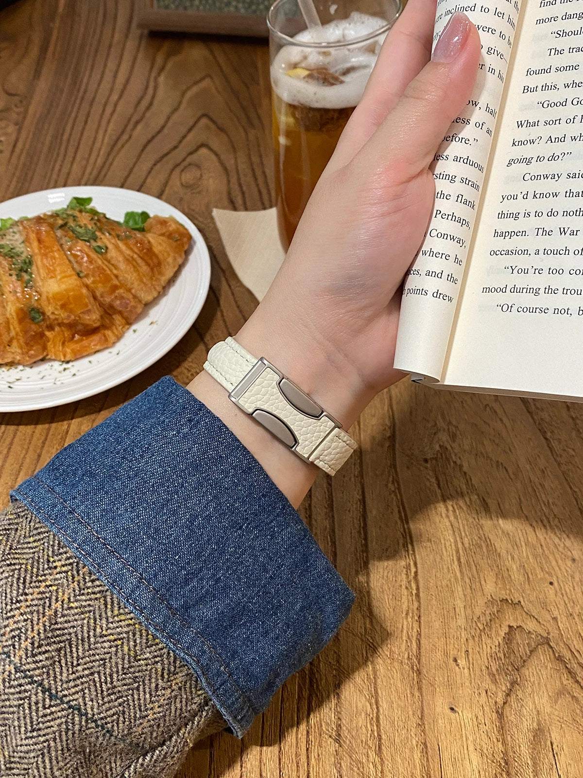 Women Leather band for Apple Watch 10 band 46mm 44mm 45mm 42mm 40mm 41mm Thin Magnetic band Apple Watch Series 9 8 SE 7 Watchband