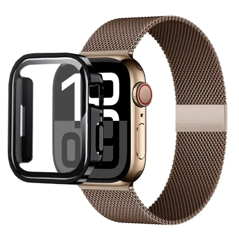 Milanese Loop band For Apple Watch Ultra 49mm band 44mm 40mm 41mm 45mm Gold Silver Leopard band +Case Apple Watch 9 8 7 6 5 4 3 SE