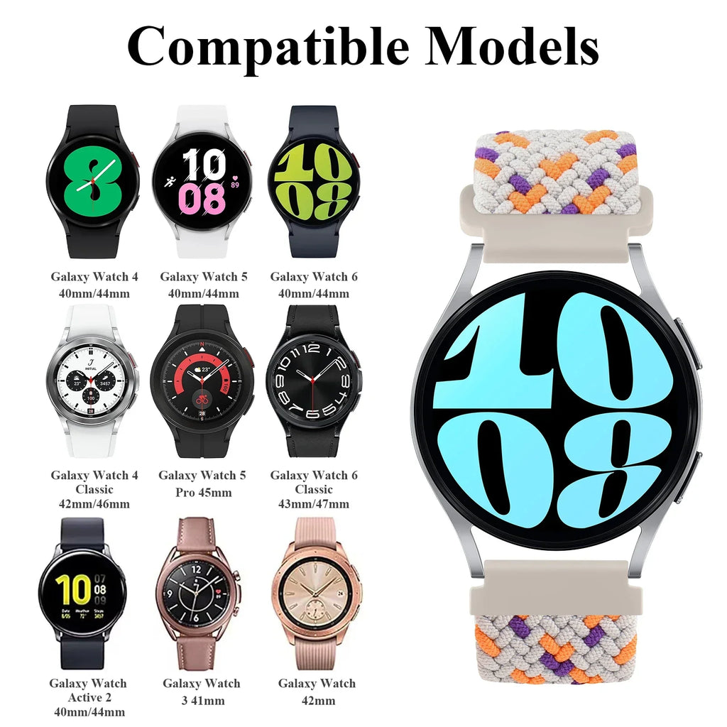 20mm Braided Magnetic Band For Samsung Galaxy Watch 7 6 5 4 40mm 44mm/Watch 4 6 Classic/Active 2/5Pro 45mm/Watch 3 41mm Strap