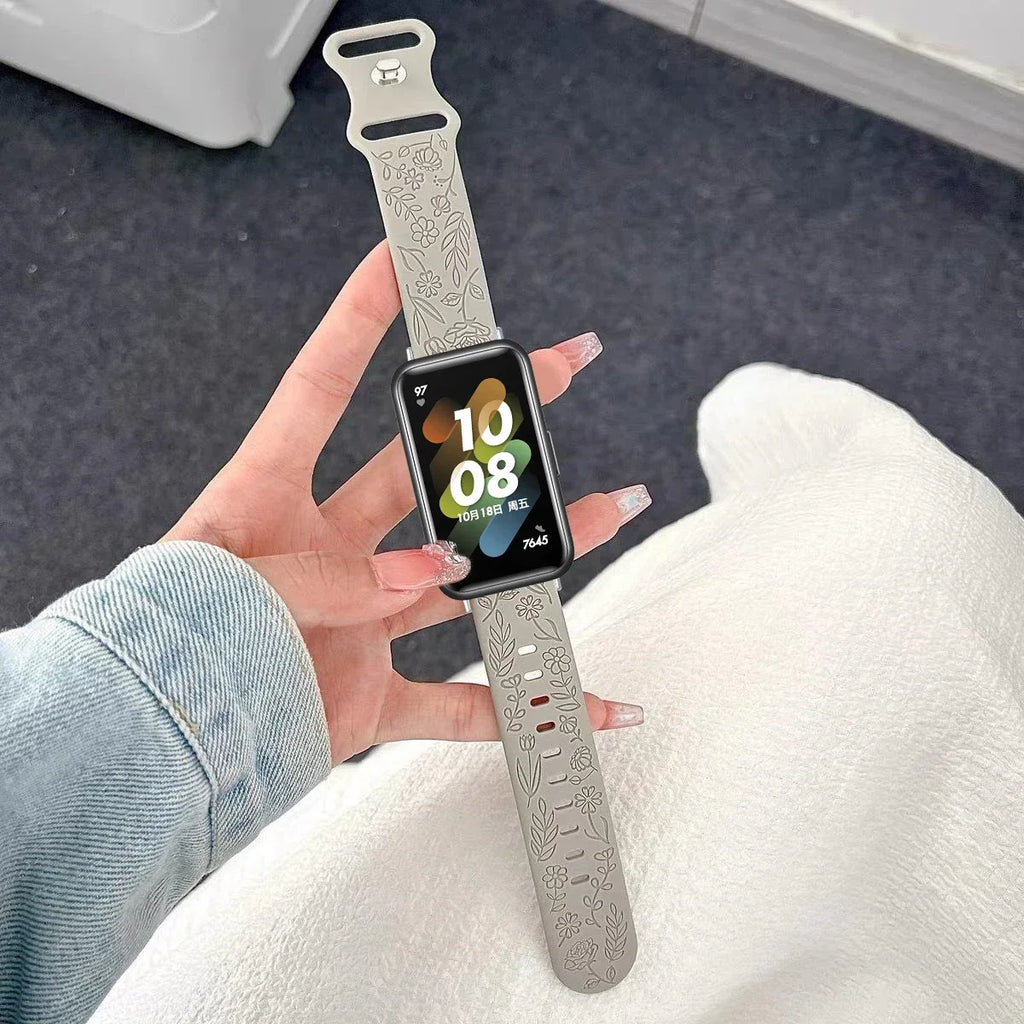 Prints Design Strap for Samsung Galaxy Fit 3 Watch Band Silicone Engraving Bracelet for Samsung Galaxy Fit 3 Floral Wristband