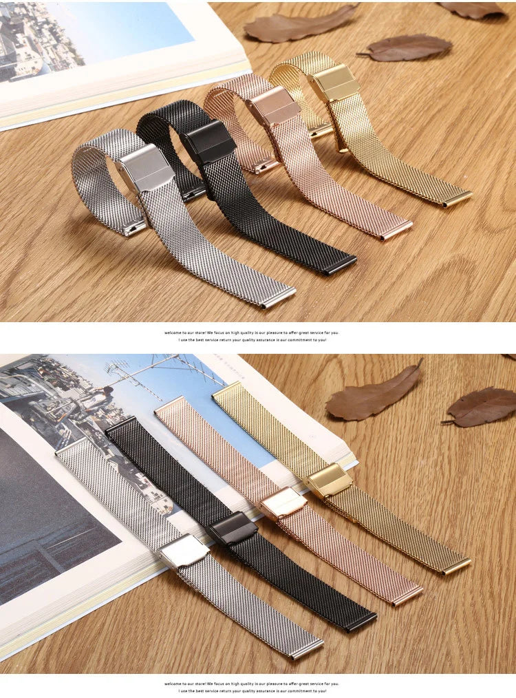 8mm 10mm 12mm 14mm 15mm 16mm 20mm 24mm Stainless Steel Watch Strap Straight End Bracelet Mesh Buckle Milanese Loop Band