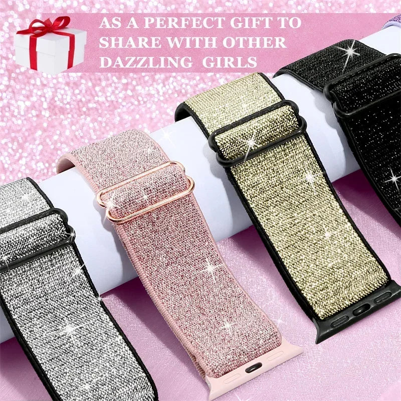 Bohemian Nylon band for Apple Watch Ultra 2 49mm 42mm 45mm 38mm 40mm 41mm 44mm Elastic Shiny band Apple Watch Series 10 9 8 7 6 5 4 3 SE