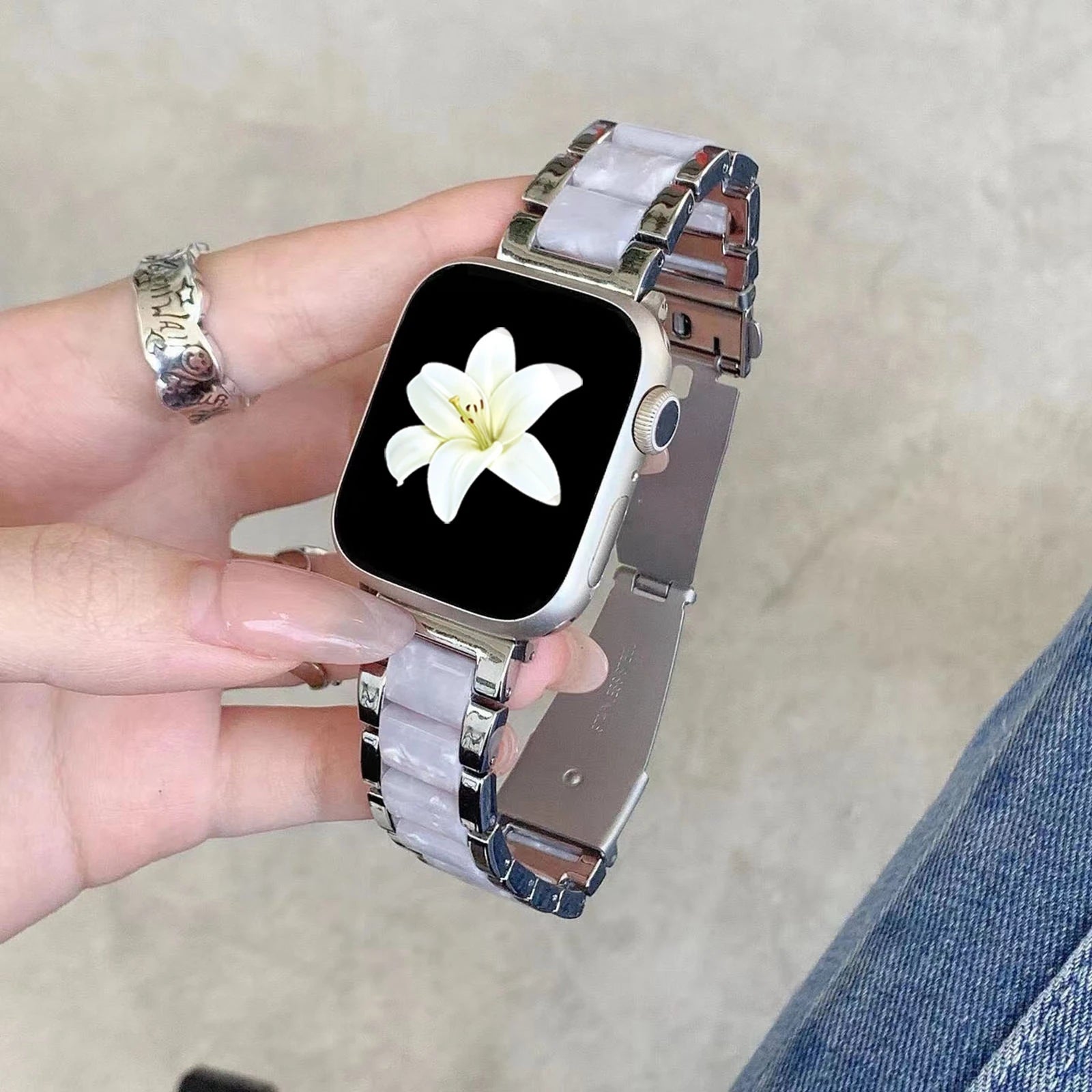 resin metal band For Apple Watch band women Ultra 10 9 8 7 6 5 4 3 2 1 SE 38mm 40mm 41mm 42mm 44mm 45mm 46mm 49mm Loop