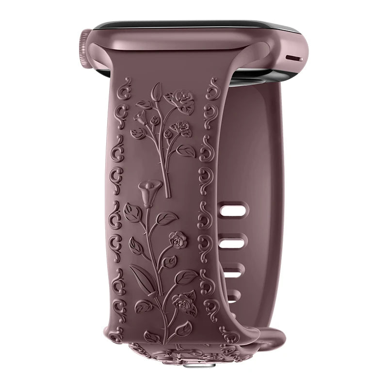 Flower Engraved band For Apple Watch band 44mm 45mm 41mm 40mm 49mm 46mm 42mm band Apple Watch Series 11 10 SE 9 8 7 6 5 Ultra 2