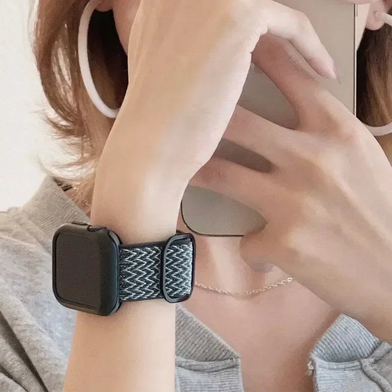 Bohemian Nylon band for Apple Watch Ultra 2 49mm 42mm 45mm 38mm 40mm 41mm 44mm Elastic Shiny band Apple Watch Series 10 9 8 7 6 5 4 3 SE