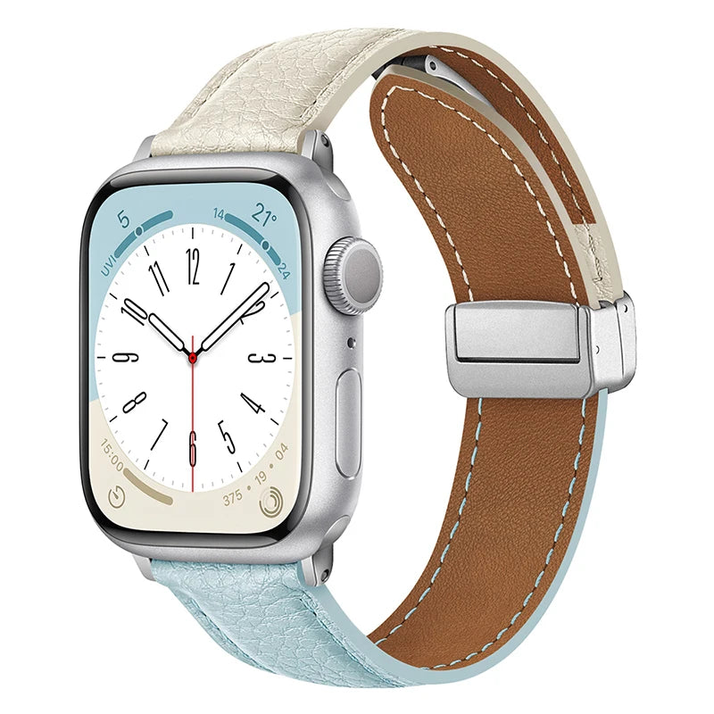 Leather Magnetic Buckle band for Apple Watch 8 7 45mm 41mm Ultra 49mm PU Leather band for Apple Watch Series 6 5 4 3 44mm 42mm 40mm