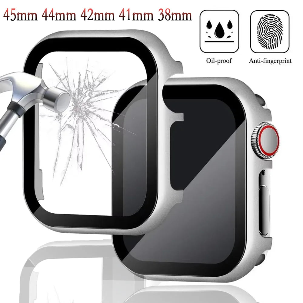 Metal Case + Tempered Film glass for Apple Watch 45mm 41mm 40mm 44mm 38mm 42mm Cover Apple Watch 9 8 7 6 5 4 3 SE Protective Case