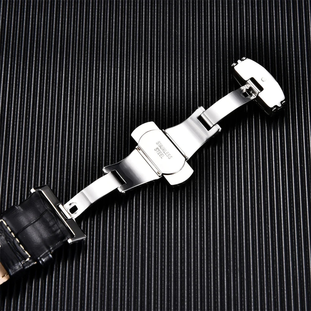 Genuine Calfskin Leather Watchbands Business Replace Watch Band 18mm 20mm 22mm 24mm With Butterfly Buckle Wristwatch Strap