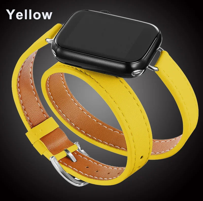 For Apple Watch band 40mm 41mm Double Tour leather band 45mm 44mm Series 9 8 7 6 SE 5 4 for Apple Watch 11 10 42mm 46mm Fashion Correa