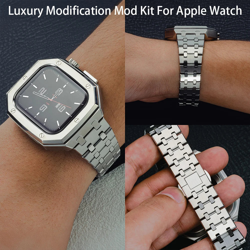 Luxury Stainless Steel Modification Mod Kit for Apple Watch 10 9 8 7 46mm 45mm 41mm metal Bezel Frame for Apple Watch Series 6 5 4 SE
