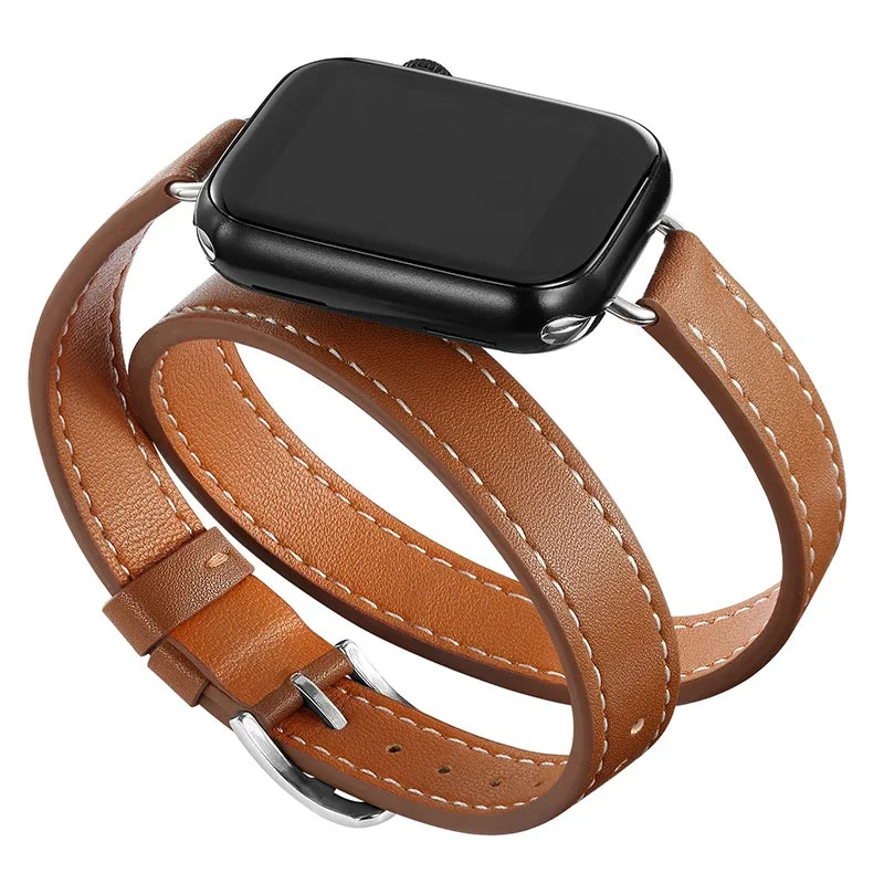 Double Tour leather band For Apple Watch Ultra band 49mm 45mm 42mm 44mm Series 8 7 6 SE 5 4 3 2 Apple Watch 6 38mm 40mm Correa 41mm