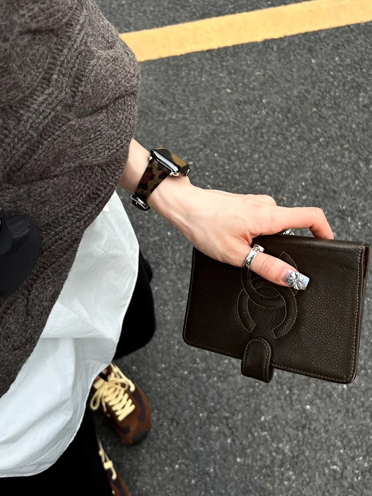 Retro Leather Leopard band For Apple Watch Ultra 10 9 8 7 6 5 SE 4 Girl Slim band For Apple Watch 41mm 40mm 38mm 49mm 42mm 45mm 46mm