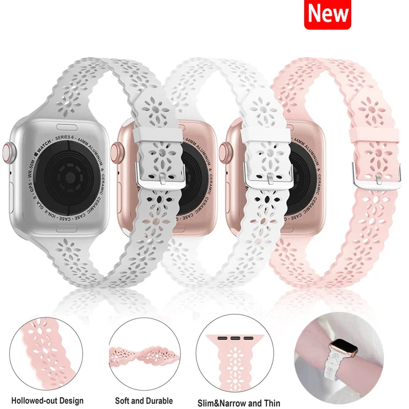 Slim Lace band for Apple Watch band 40mm 44mm 41mm 45mm 38mm 42mm 49mm 45mm Silicone band Apple Watch Series 8 SE 7 6 5 3 Ultra