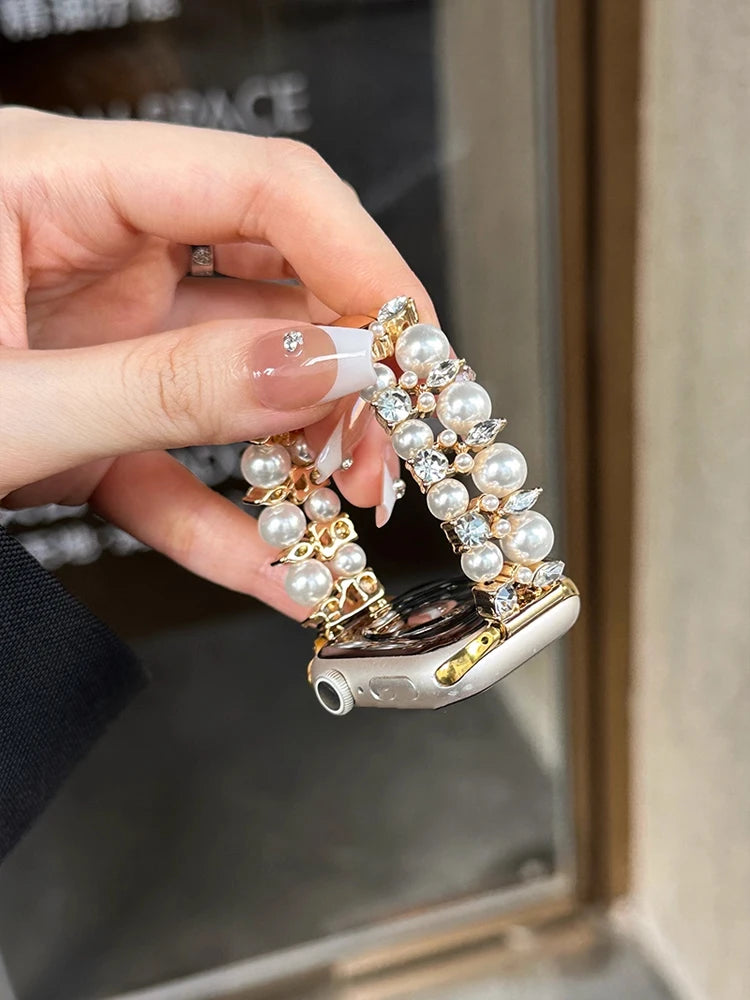 Luxury Diamond band For Apple Watch Ultra 10 9 8 7 6 5 4 Woman Pearl band For Apple Watch 38mm 40mm 41mm 42mm 45mm 46mm 49mm