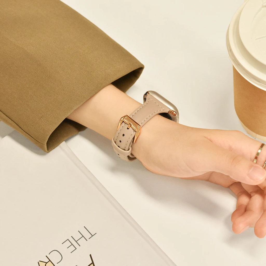 Slim Leather band For Apple Watch Series 10 11 42mm 46mm 9 8 7 41mm 45mm band 42mm Ultra 49mm band Apple Watch SE 6 5 4 3 40mm 44mm