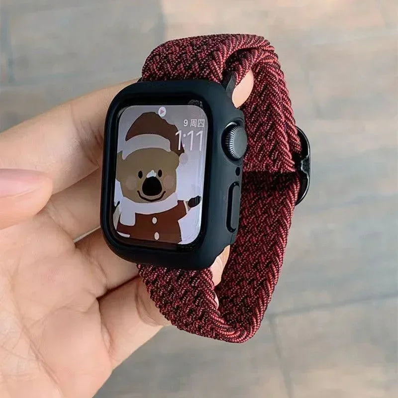Korean Cute Braied band + Case For Apple Watch band 49mm 46mm 45mm 44mm 38mm 42mm Nylon band For Apple Watch Series 10 9 8 7 6 5 4 3 SE